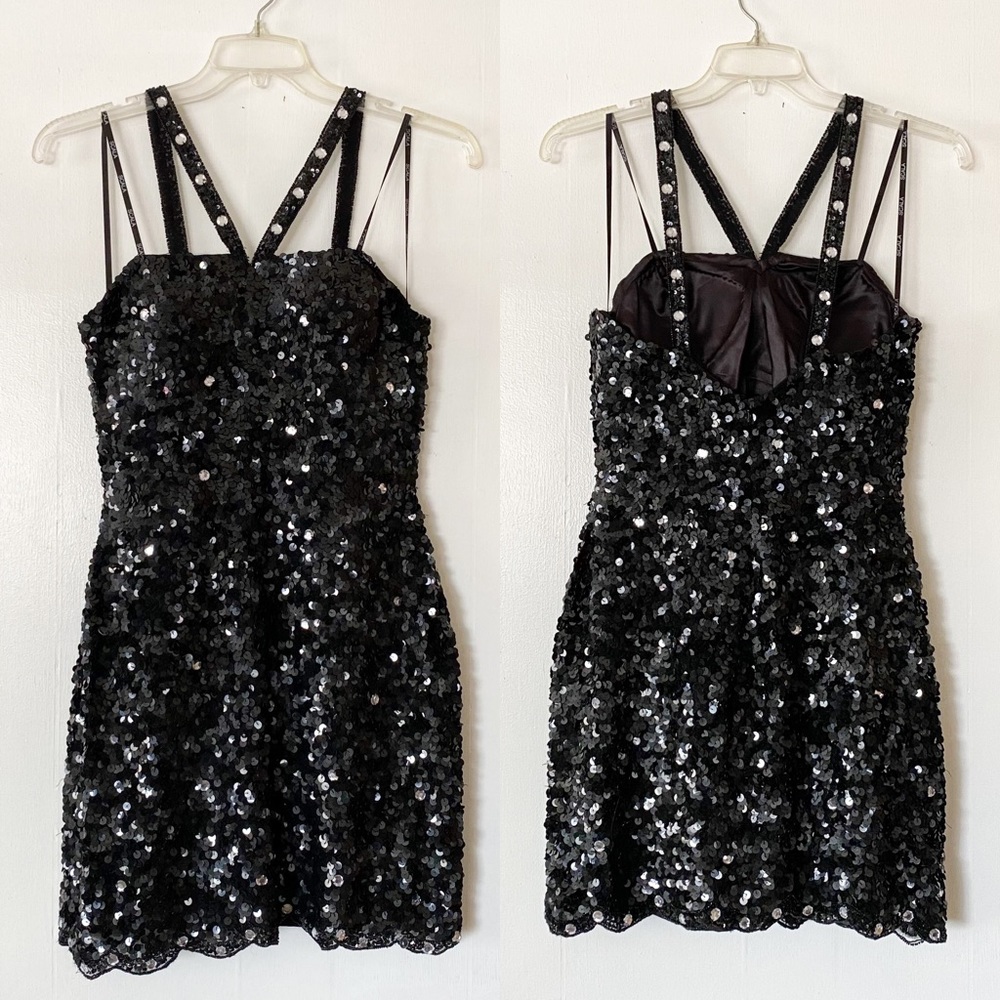 Vintage SCALA Sequin & Rhinestone Silk Mini Dress